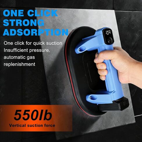 كوب شفط كهربائي 10 بوصة 600 رطل، شفط تلقائي لبدء التشغيل مع شاشة LED، بطارية مزدوجة 2000 مللي أمبير في الساعة من النوع C لرفع المعادن الثقيلة للبلاط الزجاجي in Kuwait