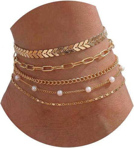 Fesciory 14K Gold Ankle Bracelets Sets For Women, Adjustable Layered Infinite Anklet, Summer Beach Butterfly Star Foot Chain Jewelry Gifts in Kuwait