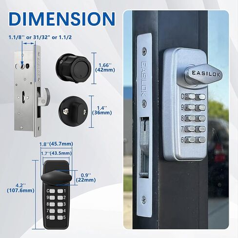 100% Keyless Keypad Storefront Lock, DIY Adams Rite Commercial Mortise Replacement, No-Drill Aluminum Entry Lock, Swing Deadbolt for Glass Doors (Black, Deadbolt 1-1/8") in Kuwait
