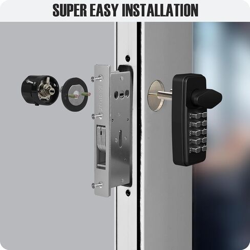100% Keyless Keypad Storefront Lock, DIY Adams Rite Commercial Mortise Replacement, No-Drill Aluminum Entry Lock, Swing Deadbolt for Glass Doors (Black, Deadbolt 1-1/8") in Kuwait
