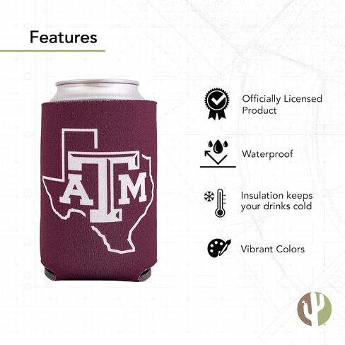 Desert Cactus Texas A&M University Can Insulator Aggies TAMU Beverage Cooler 1 Pack Foam 12oz Can Holder Single Sided (Design A) in Saudi Arabia