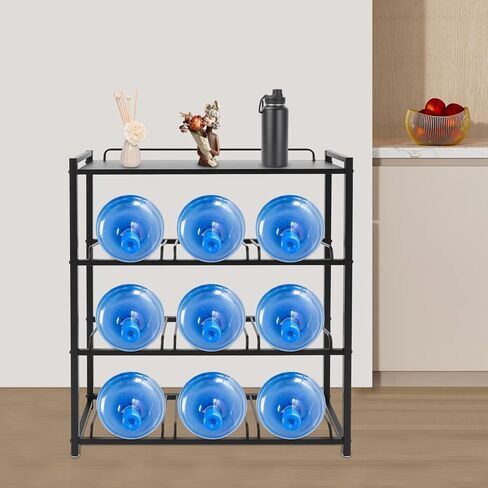 4-Tier Water Bottle Rack Holder, 9-Jug Storage Organizer with Leak-Proof & Anti-Roll Design, Heavy-Duty Steel Stand for Office, Home, Kitchen in Saudi Arabia
