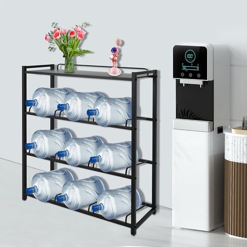 4-Tier Water Bottle Rack Holder, 9-Jug Storage Organizer with Leak-Proof & Anti-Roll Design, Heavy-Duty Steel Stand for Office, Home, Kitchen in Saudi Arabia