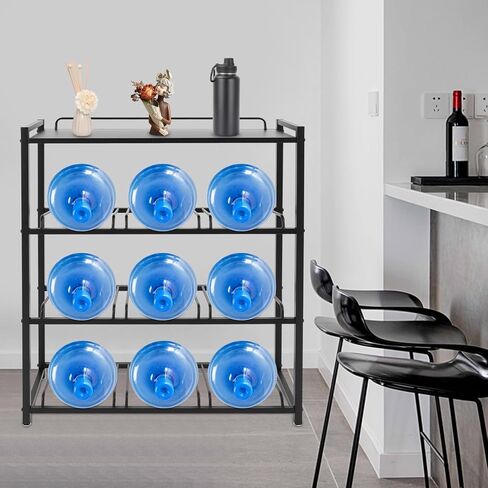 4-Tier Water Bottle Rack Holder, 9-Jug Storage Organizer with Leak-Proof & Anti-Roll Design, Heavy-Duty Steel Stand for Office, Home, Kitchen in Saudi Arabia
