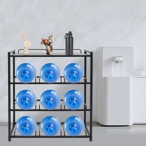 4-Tier Water Bottle Rack Holder, 9-Jug Storage Organizer with Leak-Proof & Anti-Roll Design, Heavy-Duty Steel Stand for Office, Home, Kitchen in Saudi Arabia