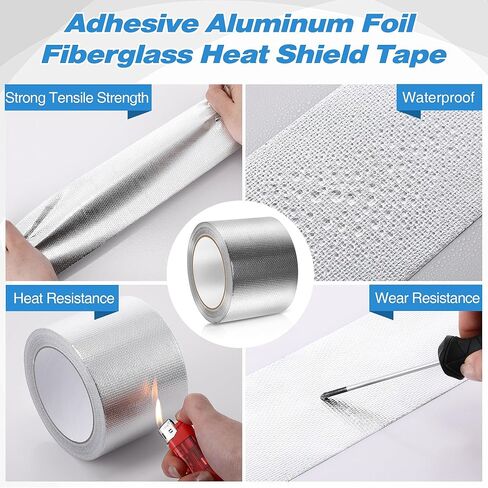Dreyoo 3 Rolls Adhesive Aluminum Foil Heat Shield Tape, 3‘' x 66 Ft Adhesive Aluminum Foil Fiberglass Heat Shield Tape for HVAC, Pipe, High Temp Protection in Saudi Arabia