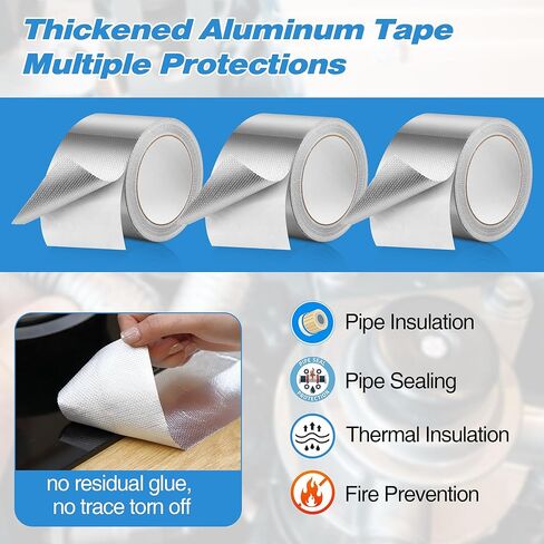 Dreyoo 3 Rolls Adhesive Aluminum Foil Heat Shield Tape, 3‘' x 66 Ft Adhesive Aluminum Foil Fiberglass Heat Shield Tape for HVAC, Pipe, High Temp Protection in Saudi Arabia
