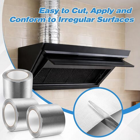Dreyoo 3 Rolls Adhesive Aluminum Foil Heat Shield Tape, 3‘' x 66 Ft Adhesive Aluminum Foil Fiberglass Heat Shield Tape for HVAC, Pipe, High Temp Protection in Saudi Arabia