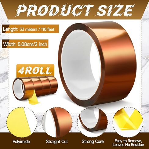 4 Rolls 2inch x 33m(108ft) Polyimide High Temperature Resistant Tape Heat Transfer Tape No Residue Heat-Resistant Tape for Electric Task 3D Printers DIY Crafts (Dark Brown) in Saudi Arabia