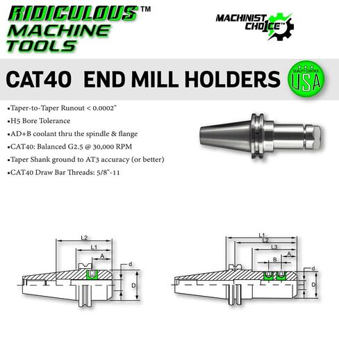CAT40 END MILL HOLDER 3/4"X8" G2.5 X 30,000 RPM (0.0002 T.I.R.) Machinist Choice in Saudi Arabia
