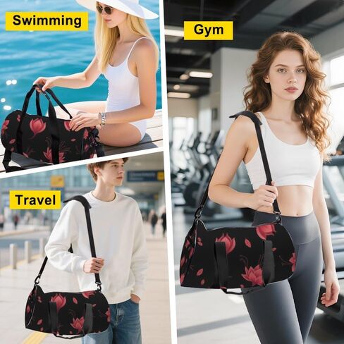 Crimson Floral Bloom Easy Clean Women Bag Oxford Tote Bags Adjustable Shoulder Strap, Convertible Carry Backpack Retro Gym Bag For Baseball Soccer Gym Backpack in Kuwait