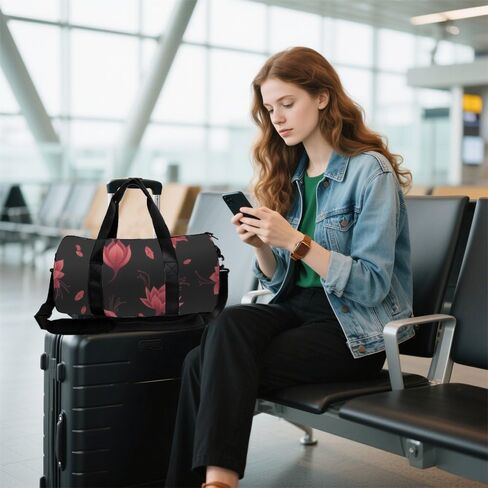 Crimson Floral Bloom Easy Clean Women Bag Oxford Tote Bags Adjustable Shoulder Strap, Convertible Carry Backpack Retro Gym Bag For Baseball Soccer Gym Backpack in Kuwait