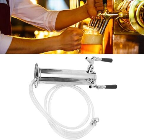 VINGVO Dual Faucet Kegerator Tower, Stainless Steel Draft Beer Tower Dispenser Kit for Party Bar Pub Restaurant, Crafted from Premium Stainless Steel in Saudi Arabia