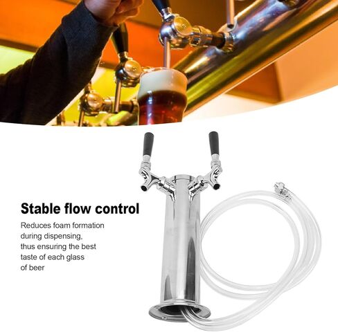 VINGVO Dual Faucet Kegerator Tower, Stainless Steel Draft Beer Tower Dispenser Kit for Party Bar Pub Restaurant, Crafted from Premium Stainless Steel in Saudi Arabia