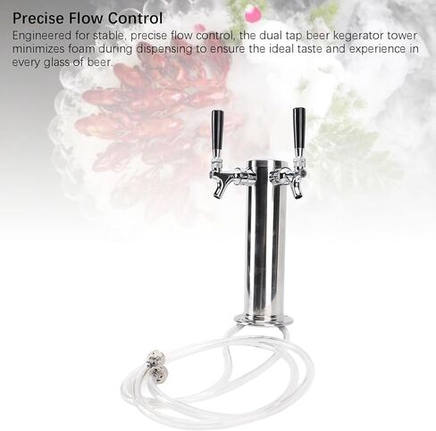 VINGVO Dual Faucet Kegerator Tower, Stainless Steel Draft Beer Tower Dispenser Kit for Party Bar Pub Restaurant, Crafted from Premium Stainless Steel in Saudi Arabia
