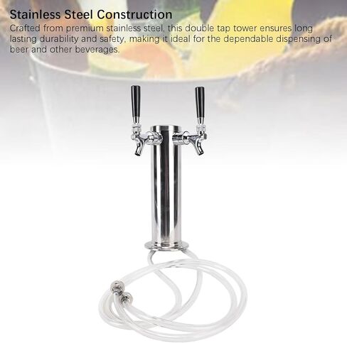 VINGVO Dual Faucet Kegerator Tower, Stainless Steel Draft Beer Tower Dispenser Kit for Party Bar Pub Restaurant, Crafted from Premium Stainless Steel in Saudi Arabia