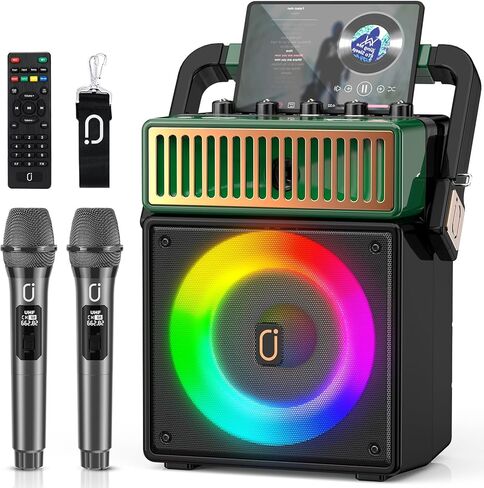 آلة Jyx Karaoke مع 2 ميكروفونات لاسلكية ، 5200 مللي أمبير في الساعة مكبرات صوت محمولة مجموعة Bluetooth 5.0 مع إعادة الشحن مع TWS ، FM ، REC ، SPOOFER المرحلة يدعم بطاقة BT/USB/TF/AUX للحفلة in Kuwait