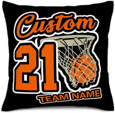 Custom Sports Basketball Pillow Cover with Name & Number, Personalized Team Throw Pillowcase for Athletes, Coaches, Fans, Peach Skin Velvet Fabric, Optional Pillow Insert in Saudi Arabia