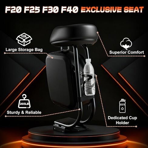 Electric Scooter Seat Compatible with Segway Ninebot F20 F25 F30 F40 Seat Attachment for Adult with 10L Large Storage Bag, Cup Holder, PU Cushion in Kuwait
