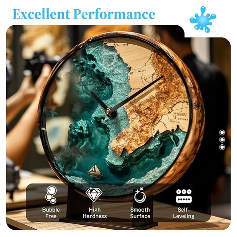 راتنجات إيبوكسي سطح الطاولة، طقم إيبوكسي راتنج شفاف كريستالي 31.98 أونصة مع مقاومة للأشعة فوق البنفسجية، تسوية ذاتية، آمنة للطعام، نسبة سهلة 1: 1 لأسطح الطاولات، وأعمال النجارة، وطلاء البار والسطح in Kuwait