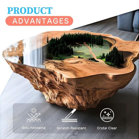 راتنجات إيبوكسي سطح الطاولة، طقم إيبوكسي راتنج شفاف كريستالي 31.98 أونصة مع مقاومة للأشعة فوق البنفسجية، تسوية ذاتية، آمنة للطعام، نسبة سهلة 1: 1 لأسطح الطاولات، وأعمال النجارة، وطلاء البار والسطح in Kuwait