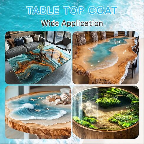 راتنجات إيبوكسي سطح الطاولة، طقم إيبوكسي راتنج شفاف كريستالي 31.98 أونصة مع مقاومة للأشعة فوق البنفسجية، تسوية ذاتية، آمنة للطعام، نسبة سهلة 1: 1 لأسطح الطاولات، وأعمال النجارة، وطلاء البار والسطح in Kuwait