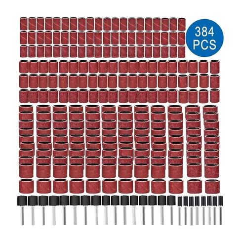 384pcs Sanding Drums 80-600 Grit Sanding Bands Sleeves with Drum for Nail Drill Rotary Abrasive Tools in Saudi Arabia