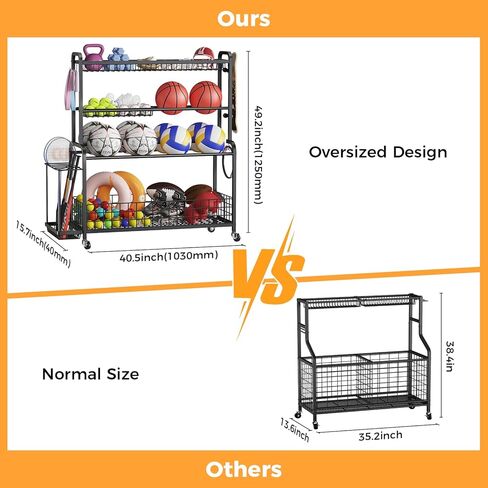 منظم معدات رياضية كبير الحجم، 4 طبقات من الكرات لتنظيم الكرات مع عجلات وخطافات وسلال ومنظمات الكرات وتخزينها للاستخدام الداخلي والخارجي لتخزين معدات الألعاب الرياضية، أسود in Kuwait