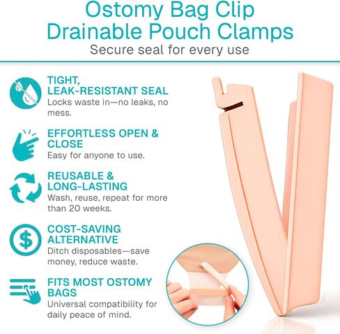 Vive 10 PCS Ostomy Bag Clips - Universal Drainable Pouch Sealing Clamps - Medical Grade Ostomy Supplies for Colostomy, Ileostomy, Postoperative Care (10) in Kuwait