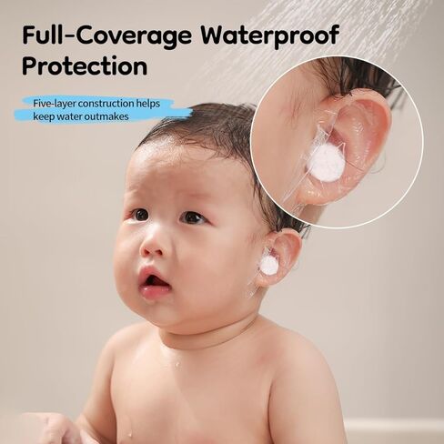 Waterproof Ear Patches for Baby, 2.68" x 1.73" Disposable Silicone Ear Covers with Absorbent Cotton Pad, Self-Adhesive Breathable Oval Ear Patch for Bathing and Swimming in Kuwait