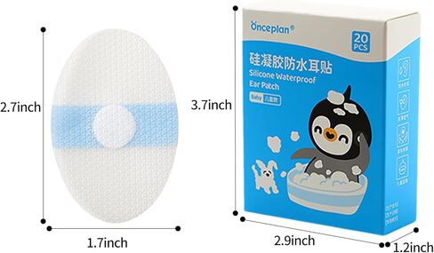 Waterproof Ear Patches for Baby, 2.68" x 1.73" Disposable Silicone Ear Covers with Absorbent Cotton Pad, Self-Adhesive Breathable Oval Ear Patch for Bathing and Swimming in Kuwait