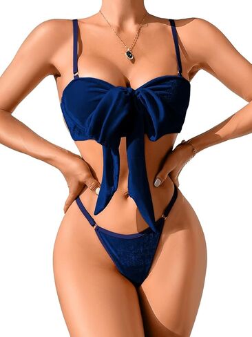 kaei & shi unnrap bow lingerie ، صدرية مطابقة للمخمل ومجموعات اللباس الداخلي للنساء ، يوم عيد الميلاد الحاضر مثير الحاضر in Kuwait