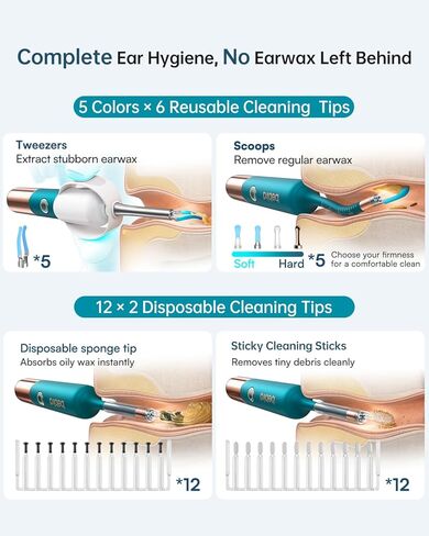 Bebird Earsight Ultra Ear Wax Removal Tool Camera, FSA HSA Eligible Ear Cleaner with 2K HD Camera Otoscope, 90-minute Battery Earwax Remover &Visual Ear Pick Tweezers, Safe Ear Cleaning Kit for Family in Kuwait