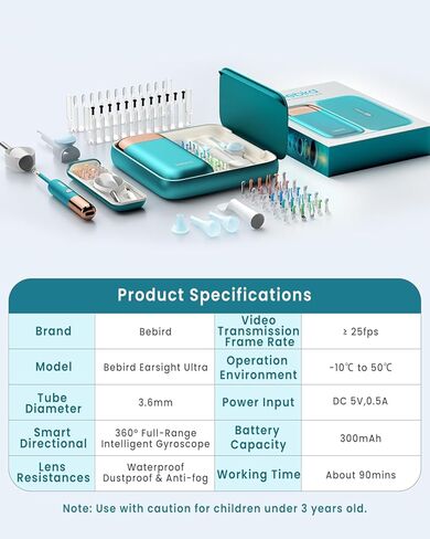 Bebird Earsight Ultra Ear Wax Removal Tool Camera, FSA HSA Eligible Ear Cleaner with 2K HD Camera Otoscope, 90-minute Battery Earwax Remover &Visual Ear Pick Tweezers, Safe Ear Cleaning Kit for Family in Kuwait