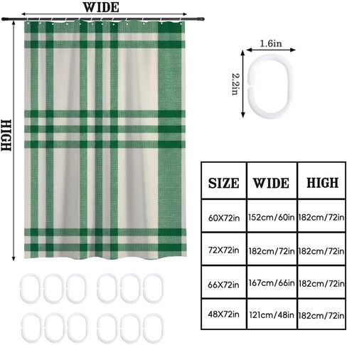 ستارة دش لطيفة منقوشة باللون الأخضر والبيج مع خطافات، ستارة دش صيفية مقاومة للماء في منتصف القرن، ستائر لطيفة للعطلات من القماش قابلة للغسل لديكور RV 60 × 72 بوصة in Kuwait