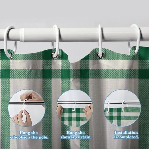 ستارة دش لطيفة منقوشة باللون الأخضر والبيج مع خطافات، ستارة دش صيفية مقاومة للماء في منتصف القرن، ستائر لطيفة للعطلات من القماش قابلة للغسل لديكور RV 60 × 72 بوصة in Kuwait