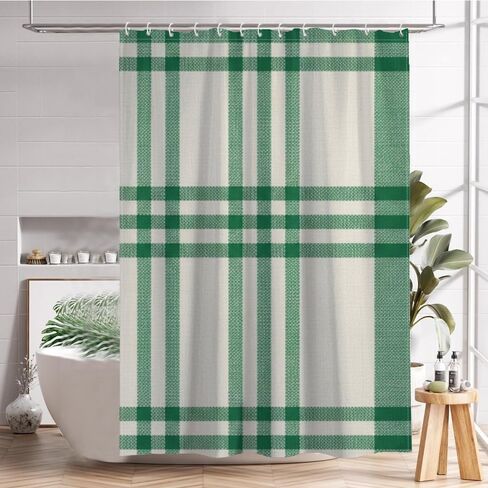 ستارة دش لطيفة منقوشة باللون الأخضر والبيج مع خطافات، ستارة دش صيفية مقاومة للماء في منتصف القرن، ستائر لطيفة للعطلات من القماش قابلة للغسل لديكور RV 60 × 72 بوصة in Kuwait