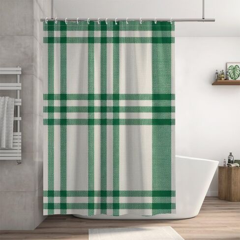 ستارة دش لطيفة منقوشة باللون الأخضر والبيج مع خطافات، ستارة دش صيفية مقاومة للماء في منتصف القرن، ستائر لطيفة للعطلات من القماش قابلة للغسل لديكور RV 60 × 72 بوصة in Kuwait