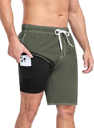 جذوع السباحة للرجال من Ynimioaox مع بدلات استحمام بطانة 9 بوصة 2 في 1 شورتات تجف سريعة مع جيوب in Kuwait