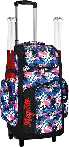 حقيبة بيسبول دوارة بعجلات، حقيبة ظهر بيسبول 60 لتر تحمل 4 مضارب مع خوذة وتخزين معدات الصيد وحجرة أحذية مستقلة، معدات مضرب ذات عجلات للشباب والكبار in Kuwait