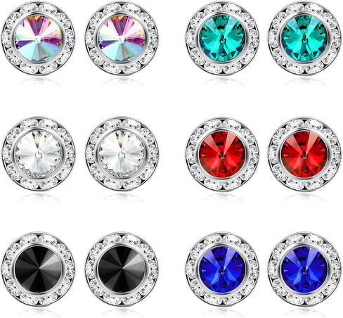 BESTEEL 6/12 Pairs Hypoallergenic Dance Competition Earrings for Women Shiny Rhinestone Stud Earrings Set Acrylic Halo Crystal Stud Earrings Multicolor for Stage Opera Performance Party 15mm in Saudi Arabia