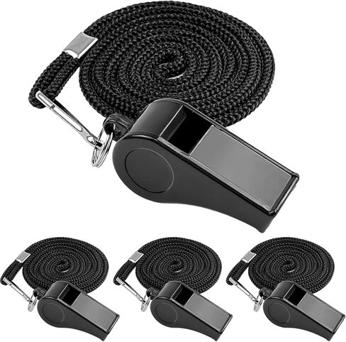 Whistle, 4 PCS Thick Plastic Sports Whistles with Lanyards, Coach Whistle, Loud Crisp Sound Whistle Great forTeachers Coaches Referees Officials and Family Emergencies(Black) in Kuwait