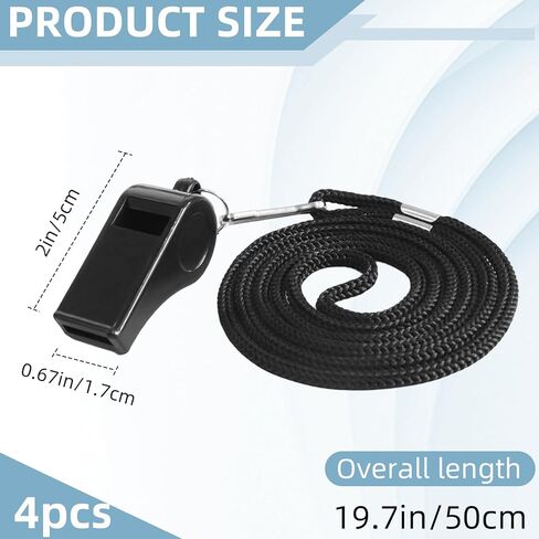 Whistle, 4 PCS Thick Plastic Sports Whistles with Lanyards, Coach Whistle, Loud Crisp Sound Whistle Great forTeachers Coaches Referees Officials and Family Emergencies(Black) in Kuwait