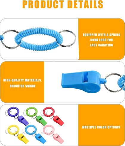 42 Pcs Sport Whistle with Bracelet, 6 Colors Loud Plastic Whistles with Stretchable Coil Wrist Keychain Ring for Coaches, Referees, Officials, Birthday Party Gift, Emergency Training（6 Colors） in Saudi Arabia