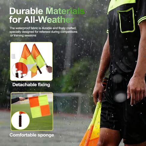 Professional Soccer Referee Kit - 2 Pcs Checkered Linesman Soccere Flags, Red Yellow Ref Cards with Notebook and Pencil,Coach Stainless Steel Whistles with Storage Bag | Ideal for Football Referees, Coaches, and Officials in Kuwait