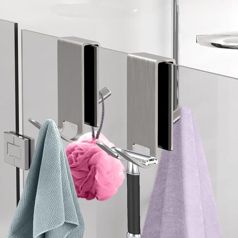 Double Sided Shower Door Hooks for Frameless Glass, Stainless Steel Over the Door Hooks No Drilling Rust Resistant, Towel Hooks for Bathroom Hanging Towels Robes, Black (2 Pack) Bathroom Organizer in Kuwait