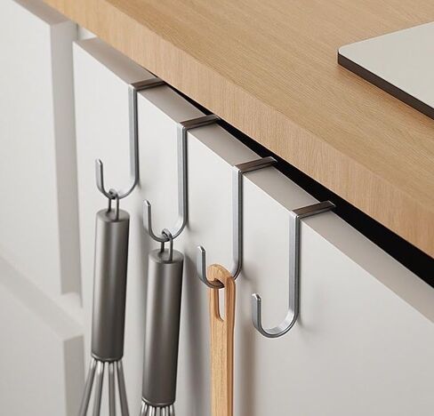 2 PCS Multi-Use Over Cabinet Hook, Silver Stainless Steel Double Hook for Drawer Cabinet, Closet, Fence, Kitchen and Bathroom in Saudi Arabia
