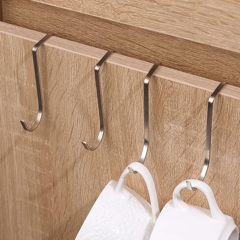 2 PCS Multi-Use Over Cabinet Hook, Silver Stainless Steel Double Hook for Drawer Cabinet, Closet, Fence, Kitchen and Bathroom in Saudi Arabia