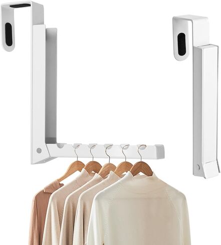 Uenhoy Foldable Over The Door Hanger Hooks for Clothes, Collapsible Folding Over The Door Drying Rack for Laundry Dorm Bedroom, Portable Clothing Coat Rack Overdoor Hanger, White in Kuwait