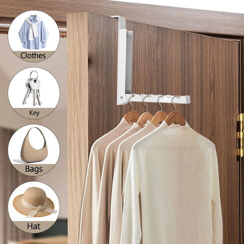 Uenhoy Foldable Over The Door Hanger Hooks for Clothes, Collapsible Folding Over The Door Drying Rack for Laundry Dorm Bedroom, Portable Clothing Coat Rack Overdoor Hanger, White in Saudi Arabia
